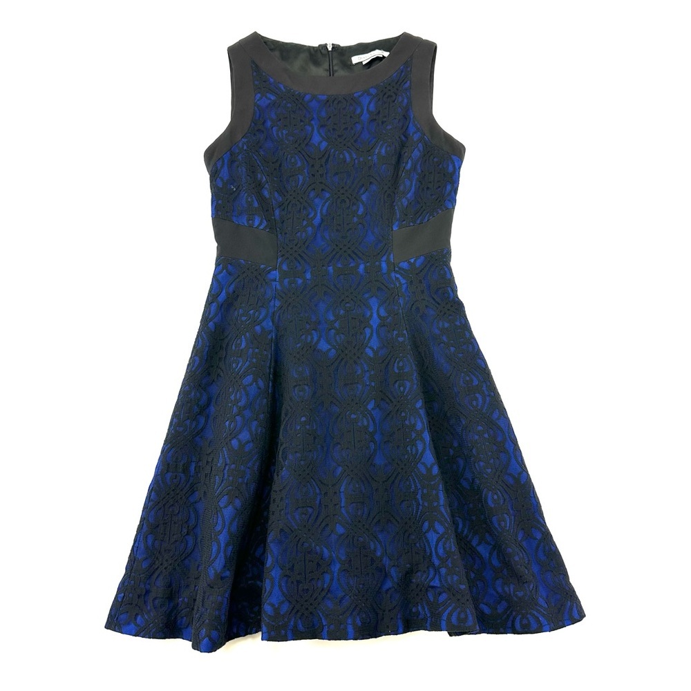 Black Blue lace fit flare dress Size 4 Debbie Shuchat sleeveless Party Wedding